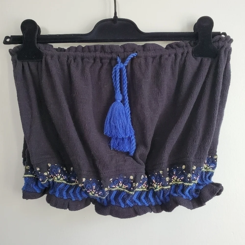 NWT Free People No More Tears Embroidered Front Tie Tassle Tube Bandeau Top Sz M